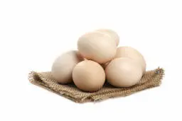 three fresh organic raw eggs isolated white surface three fresh organic raw eggs isolated white surface